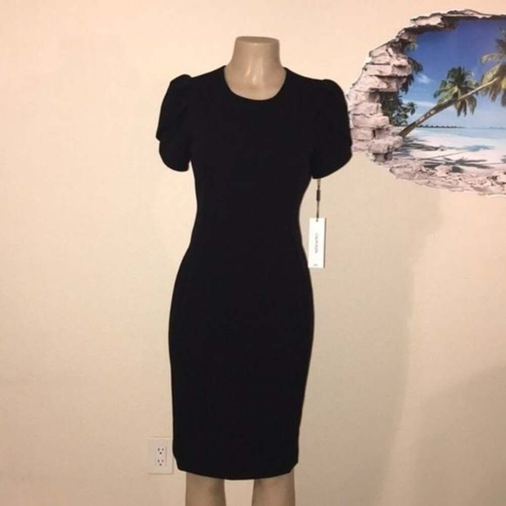 NWT Calvin Klein Classic Black Midi Tulip Sleeve Dress Sz 6 - Picture 3 of 15